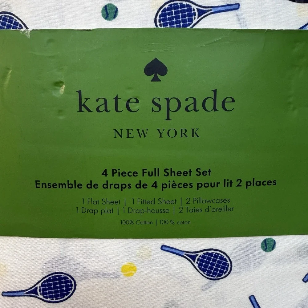 Kate Spade Tennis Racket Pickleball FULL Sheet Set NWT
